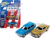 1967 Chevrolet Camaro SS Gold Metallic and 1972 Chevrolet Vega Stinger Wagon Blue ""YENKO"" Set of 2 Cars 1/64 Diecast Model Cars by Johnny Lightning
