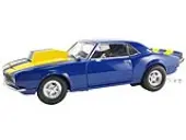 1968 Chevrolet Camaro Z/28 Blue with Yellow Stripes ""Drag Outlaws"" Limited Edition to 244 pieces Worldwide 1/18 Diecast Model Car by ACME