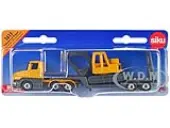 Truck with Low Loader Trailer and Excavator Yellow Diecast Model by Siku
