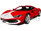 Ferrari 296 GTB Assetto Fiorano Red with White Stripes ""Race  Play"" Series 1/18 Diecast Model Car by Bburago