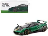 Pagani Huayra BC Trifoglio Verde Green Metallic and Black with Yellow Stripes ""Global64"" Series 1/64 Diecast Model by Tarmac Works