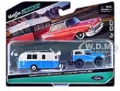 1966 Ford Bronco Blue with White Top and Camper Trailer Blue and White ""Tow &amp; Go"" Series 1/64 Diecast Model Car by Maisto