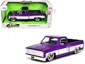 1985 Chevrolet C-10 Pickup Truck Purple Metallic and White with Cartelli Wheels ""Just Trucks"" Series 1/24 Diecast Model Car by Jada