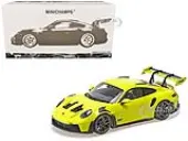 2024 Porsche 911 GT3 RS Acid Green with Carbon Top and Hood Stripes Limited Edition to 400 pieces Worldwide 1/18 Diecast Model Car by Minichamps