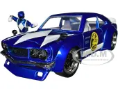 1974 Mazda RX-3 Candy Blue with White Interior and Graphics and Blue Ranger Diecast Figure ""Power Rangers"" ""Hollywood Rides"" Series 1/24 Diecast Mode
