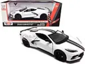 2020 Chevrolet Corvette C8 Stingray White with Gray Stripes 1/24 Diecast Model Car by Motormax