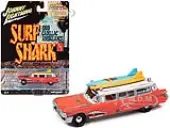 1959 Cadillac Ambulance Red with White Top ""Malibu Beach Rescue"" (Weathered) with Surfboards on Roof ""Surf Shark"" ""Street Freaks"" Series 1/64 Diecast