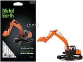 Model Kit Excavator Orange and Black (Challenging Difficulty) Steel Model by Metal Earth