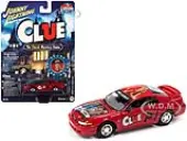 2000 Ford Mustang ""Miss Scarlet"" Red with Graphics with Poker Chip (Collector Token) ""Modern Clue"" ""Pop Culture"" 2022 Release 1 1/64 Diecast Model Ca