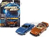1982 Mazda RX-7 Blue Metallic and 1981 Datsun 280ZX Orange Mist Metallic ""Import Heat"" Set of 2 Cars 1/64 Diecast Model Cars by Johnny Lightning
