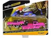 1957 Chevrolet Flatbed Truck and 1959 Chevrolet Impala SS Hot Pink with Black Top and Graphics ""Elite Transport"" Series 1/64 Diecast Models by Maisto