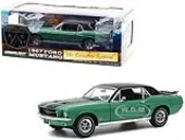1967 Ford Mustang Coupe Loveland Green Metallic with Black Stripes and Black Top and a Pair of Skis ""Ski Country Special"" 1/18 Diecast Model Car by G