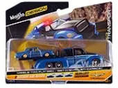 Missile Tow Flatbed Truck Blue Metallic and Black with Graphics and 1987 Chevrolet Caprice Lowrider Blue Metallic with Graphics ""Elite Transport"" Ser