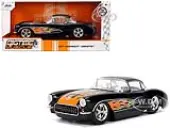 1957 Chevrolet Corvette Black with Flame Graphics and White Interior ""Bigtime Muscle"" Series 1/24 Diecast Model Car by Jada