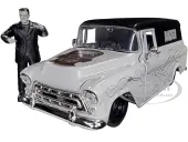 1957 Chevrolet Suburban Gray and Black with Graphics and Frankenstein Diecast Figurine ""Universal Monsters"" ""Hollywood Rides"" Series 1/24 Diecast Mod