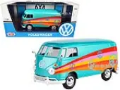 Volkswagen Type 2 (T1) Delivery Van ""Peace"" Turquoise Metallic 1/24 Diecast Model Car by Motormax