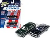 1967 Chevrolet Camaro SS Royal Plum Metallic and 1972 Chevrolet Vega Stinger Wagon Dark Green Metallic ""YENKO"" Set of 2 Cars 1/64 Diecast Model Cars