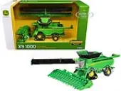 John Deere X9 1000 Tracked Combine with 16-Row Corn Head and Draper Grain Head Green ""Replica Play"" Series 1/64 Diecast Model by ERTL TOMY