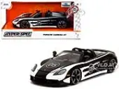 Porsche Carrera GT Convertible 05 Black with White Graphics ""Hyper-Spec"" Series 1/24 Diecast Model Car by Jada