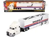 Mack Anthem Enclosed Car Transporter ""Mack"" White with Red and Blue Stripes ""Custom Haulers"" Series 1/64 Diecast Model by Maisto