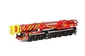 Liebherr LTM 1500-8.1 ""Neeb &amp; Schuch"" Mobile Crane Red and Yellow 1/50 Diecast Model by WSI Models