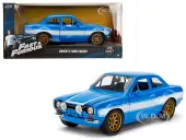 1970 Brians Ford Escort Blue with White Stripes ""Fast &amp; Furious"" Movie 1/24 Diecast Model Car by Jada