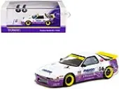 Mazda RX-7 FC3S Pandem RHD (Right Hand Drive) 66 White and Purple with Graphics ""Hobby64"" Series 1/64 Diecast Model Car by Tarmac Works