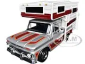 1966 Chevrolet C10 Fleetside Pickup Truck Silver Metallic with Brown Sides with Camper Shell ""American Classics"" Series 1/24 Diecast Model Car by Mot
