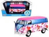 Volkswagen Type 2 (T1) Delivery Van ""Love"" Pink and Blue Metallic 1/24 Diecast Model Car by Motormax