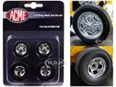 Chrome Drag Wheel and Tire Set of 4 pieces from ""1932 Ford 3 Window"" 1/18 by Acme