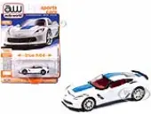 2018 Chevrolet Corvette Grand Sport Arctic White with Blue Stripe and Red Interior ""Sports Cars"" Series 1/64 Diecast Model Car by Auto World