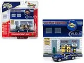 1967 Chevrolet Camaro 15 ""Sunoco"" with ""Sunoco"" Exterior Service Gas Station Facade Diorama Set ""Johnny Lightning 50th Anniversary"" 1/64 Diecast Mode