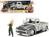 1956 Ford F-100 Pickup Truck Tan and Gray Metallic and Guile Diecast Figure ""Street Fighter"" Video Game ""Anime Hollywood Rides"" Series 1/24 Diecast M