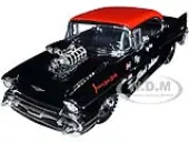 1957 Chevrolet Bel Air Black with Red Top ""Petes Auto Body Black Widow"" ""Bigtime Muscle"" Series 1/24 Diecast Model Car by Jada