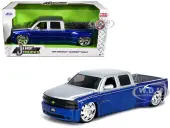 1999 Chevrolet Silverado Dually Pickup Truck Blue Metallic and Silver with Custom KMC Wheels ""Just Trucks"" Series 1/24 Diecast Model Car by Jada