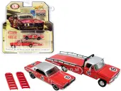 Ford F-350 Ramp Truck with 1967 Mercury Trans Am Cougar 15 Parnelli Jones Red with Silver Top ""ACME Exclusive"" 1/64 Diecast Model Cars by Greenlight