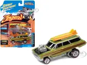 1964 Ford Country Squire Surfin Lime Metallic with Woodgrain Panels and Surfboard on Roof ""Zingers"" Limited Edition to 4788 pieces Worldwide ""Street