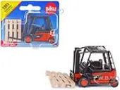 Linde E35 Forklift Truck Red with Black Top with Pallet Accessory Diecast Model by Siku