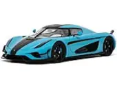 2018 Koenigsegg Regera Baby Blue with Black Stripes and White Interior 1/18 Model Car by GT Spirit