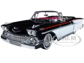 1958 Chevrolet Impala Convertible Lowrider Black and White with Red Interior ""Get Low"" Series 1/24 Diecast Model Car by Motormax