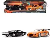 Doms Dodge Charger R/T Black and Brians Toyota Supra Orange Set of 2 pieces ""Fast &amp; Furious"" Series 1/32 Diecast Model Cars by Jada