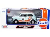 1961-1967 Morris Mini Cooper RHD (Right Hand Drive) 6 ""Gulf Oil"" Light Blue with Orange Stripes and Checkered Top ""City Classics"" Series 1/18 Diecast