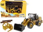 CAT Caterpillar 950M Wheel Loader with Bucket and Log Fork with Two Log Poles ""Play &amp; Collect"" 1/64 Diecast Model by Diecast Masters