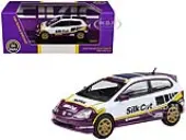 2001 Honda Civic Type R EP3 ""Silk Cut"" White and Purple with Graphics 1/64 Diecast Model Car by Paragon Models