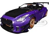 2022 Nissan Skyline GT-R (R35) Liberty Walk Body Kit 2.0 RHD (Right Hand Drive) Purple Metallic with Black Top and Carbon Hood ""Purplezilla"" 1/18 Die