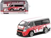 Toyota Hiace Widebody Van RHD (Right Hand Drive) ""TRD"" Gray and White with Red Graphics ""Hobby64"" Series 1/64 Diecast Model Car by Tarmac Works
