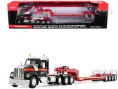 Kenworth W990 Heavy Haul Day Cab and Magnitude Tri-Axle Lowboy Trailer with Flip Tail ""Mammoet"" Black and Red 1/64 Diecast Model by DCP/First Gear