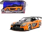 Hans Mazda RX-7 RHD (Right Hand Drive) Orange and Black ""Fast &amp; Furious"" Movie 1/24 Diecast Model Car by Jada