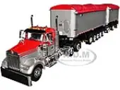 Kenworth W900L Day Cab and East Michigan Series 31 and 20 End Dump Trailers Viper Red and Silver 1/64 Diecast Model by DCP/First Gear