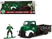 1952 Chevrolet COE Pickup Truck Green Metallic and Black and Green Lantern Diecast Figure ""DC Comics"" ""Hollywood Rides"" Series 1/32 Diecast Model Car